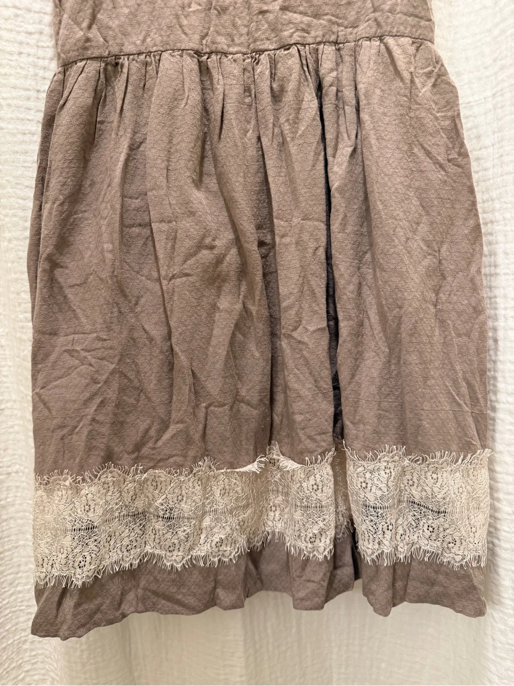 NWOT Free People Georgia Lace Trim Babydoll Dress Tea Taupe Size XS